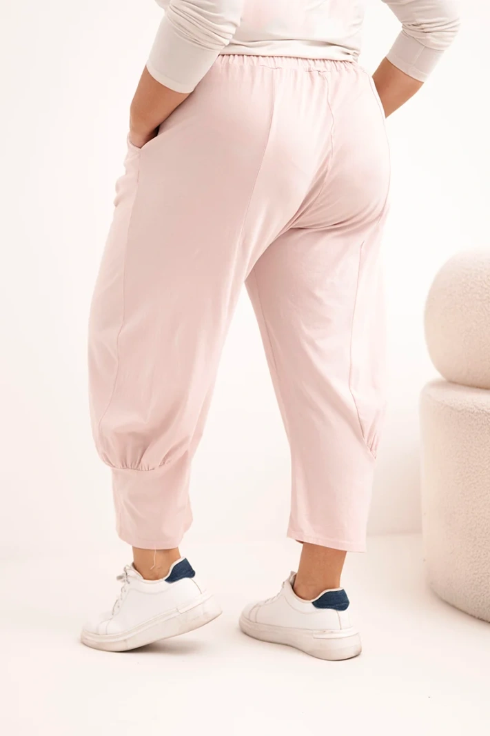 Damenhose Plus Size mit tiefem Schritt und Gummizug in der Taille dunkel pudriger Rosa