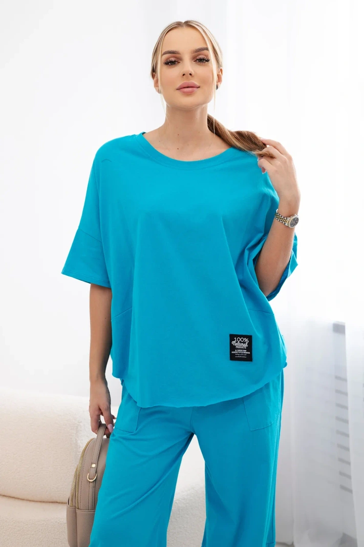 Baumwollset Bluse + Hose türkis