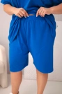 Moteriškas medvilninis Plus Size komplektas su palaidine ir šortais rugiagėlių mėlyna