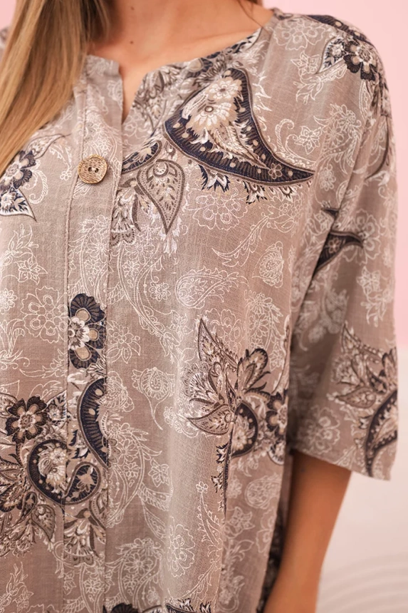 Damenbluse aus Baumwolle mit umgeschlagenem Ärmel und Paisleymuster fango