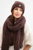 Women's set hat and long scarf made of soft yarn brown
