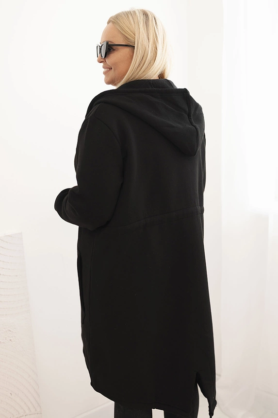 Bluza damska ocieplana Plus Size z kapturem i kieszeniami czarna