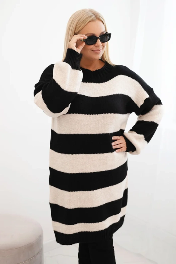 Dámské pletené šaty Plus Size pruhované černá