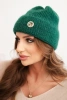 Women's winter fluffy hat with decorative button green
