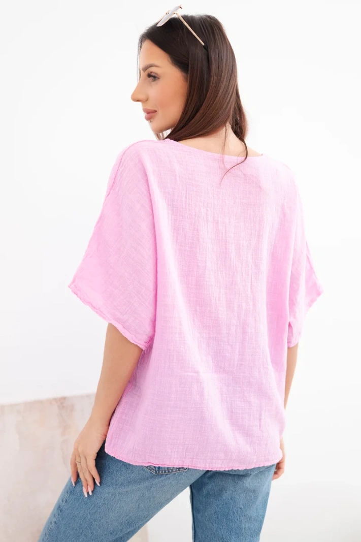 Dámská bavlněná oversize halenka s krátkým rukávem bonbónově růžová