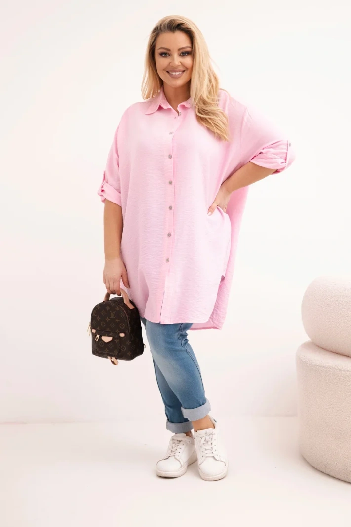 Dámska košeľa Plus Size z viskózy s dlhším zadočkom cukrová ružová