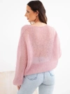 Damenpullover aus 70 % Kid-Mohair mit V-Ausschnitt und lockerem Schnitt rosa pudrig