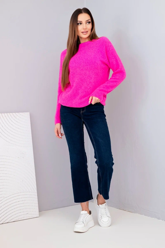 Damenpullover aus Baby-Alpaka mit langen Ärmeln neonpink