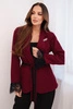 Women's blazer with a belt and lace trimmed sleeves burgundy