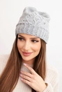 Women's winter hat with wool decorated with sequins and braid K473 gray