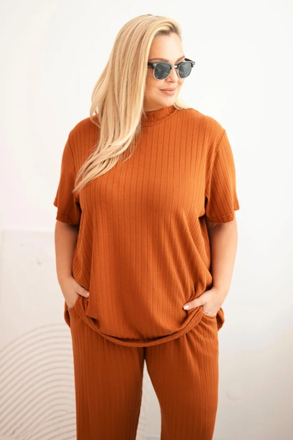 Komplet damski Plus Size 3-częściowy camelowy