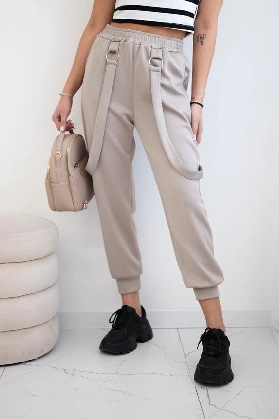 Trousers with decorative stripes  buttery-fabric dark beige
