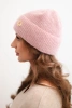 Women's winter fluffy hat with decorative button powder pink