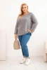 Dámsky sveter plus size s lodičkovým výstrihom šedý