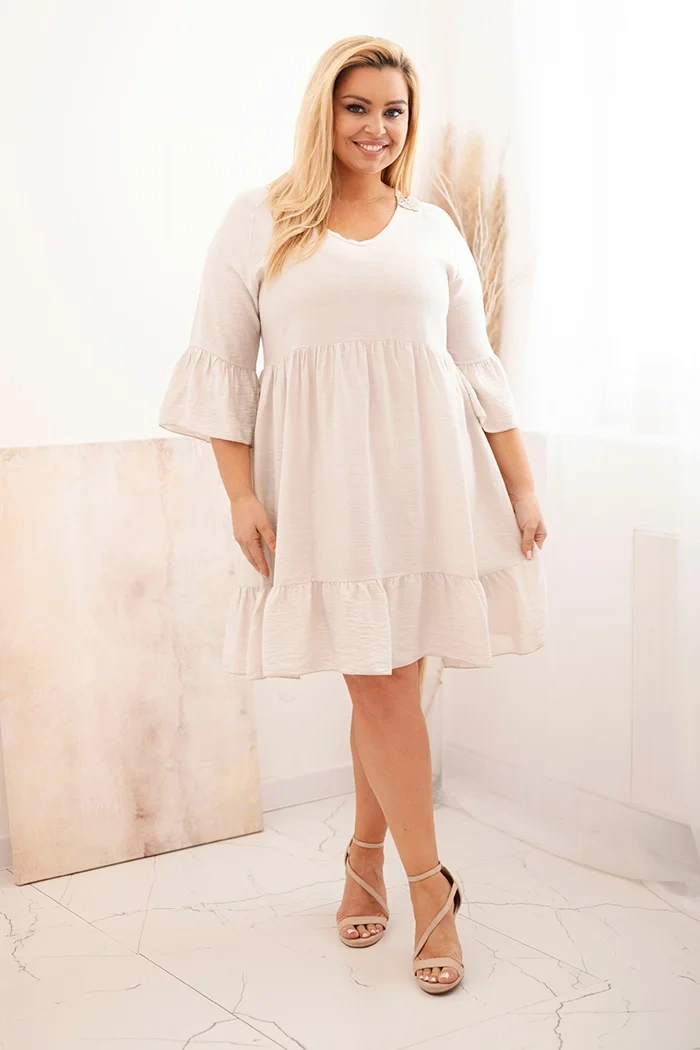Dámské viskózové šaty Plus Size s ažurovou ozdobou béžová