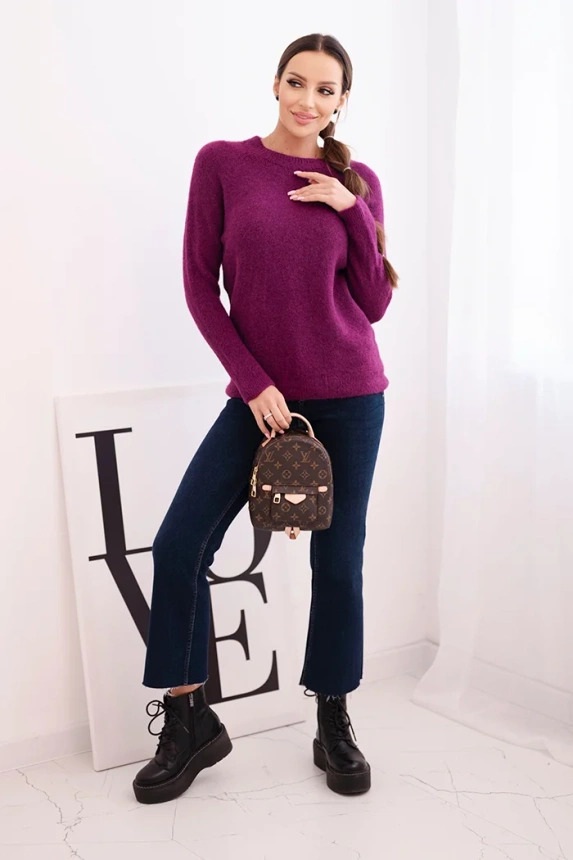 Women's sweater made of baby alpaca with long sleeves dark purple
