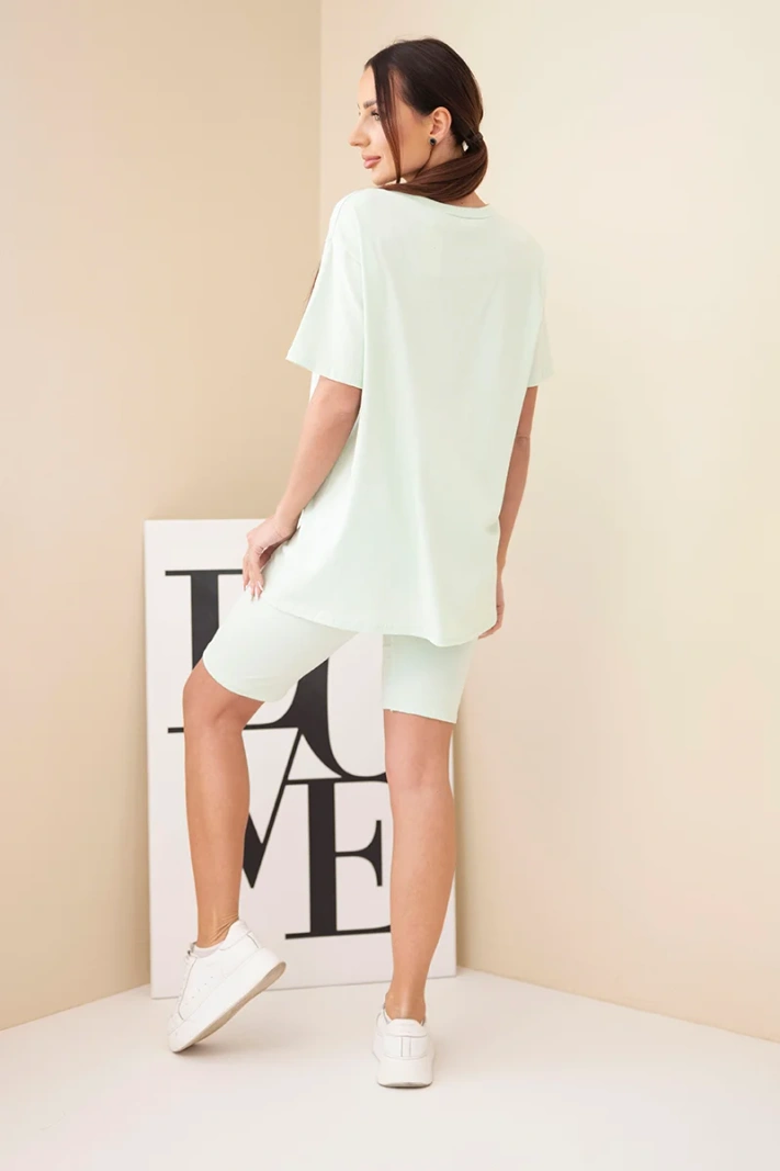 Women's cotton set with a short-sleeved top and shorts yellow