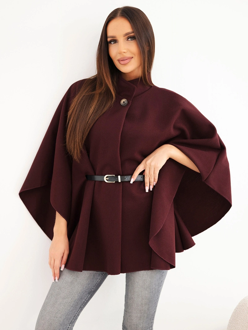 Damenponcho mit Gürtel und hohem Kragen Narzutka śliwkowa