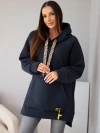 Bluza damska oversize z bawełny z kapturem i kieszenią granatowa