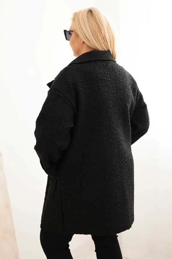 Płaszcz damski Plus Size baranek z wełną i kieszeniami czarny