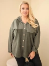 Dámska bavlnená mikina Plus Size s kapucňou a gombíkmi khaki