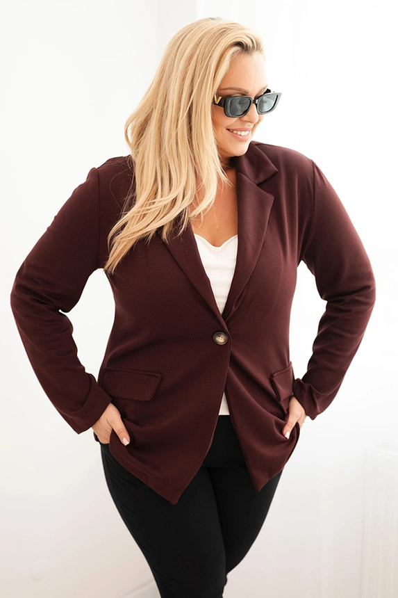 Moteriška viskozinė striukė Plus Size su ilgomis rankovėmis ir apykakle bordo