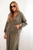 Damen Set mit Viskose, bestehend aus einer offenen Bluse und einem langen Kleid khaki