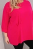 Plus size women's blouse with cotton, long sleeves and ruching fuchsia