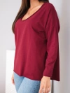 Damen Baumwollbluse Oversize mit V-Ausschnitt und verlängertem Rückenteil bordeaux