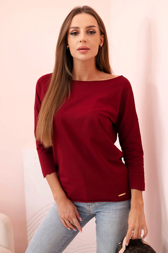 Women's blouse with a boat neckline burgundy