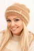 Women's winter fluffy hat with pearls and decorative weave camel
