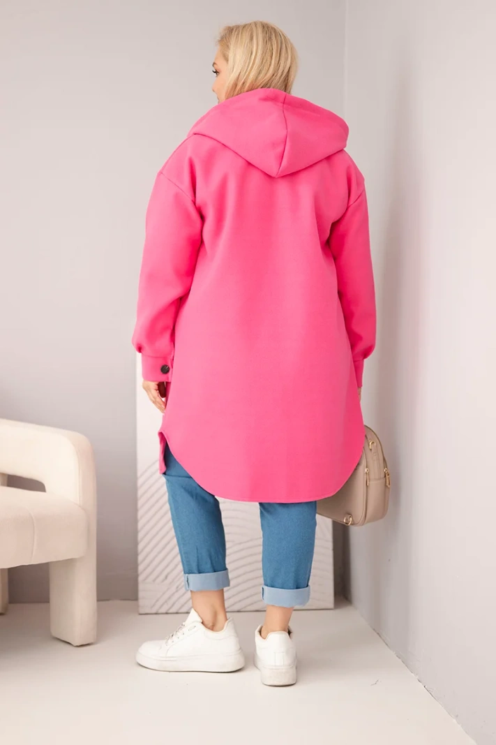 Women's plus-size hooded coat with button fastening pink