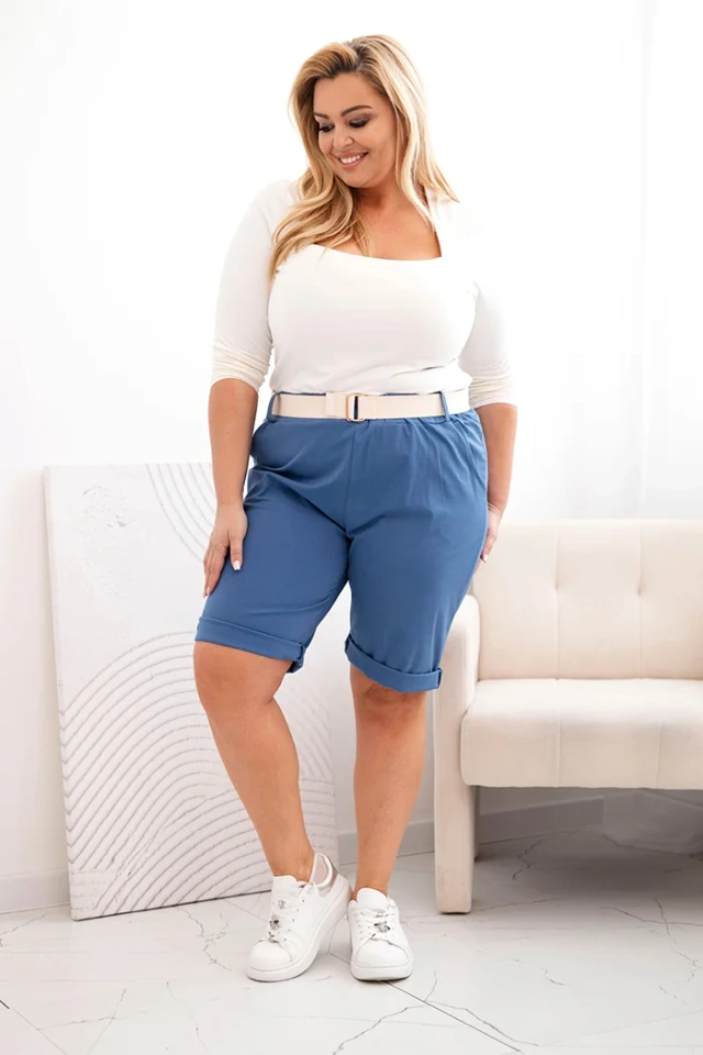 Damen Baumwoll-Shorts in Plus Size mit Gürtel denim