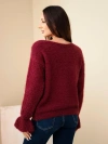 Damenpullover mit Mohair und Wolle mit Rüschen an den Ärmeln Pflaume