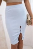 Women's ribbed cotton skirt with a slit and decorative buttons blue