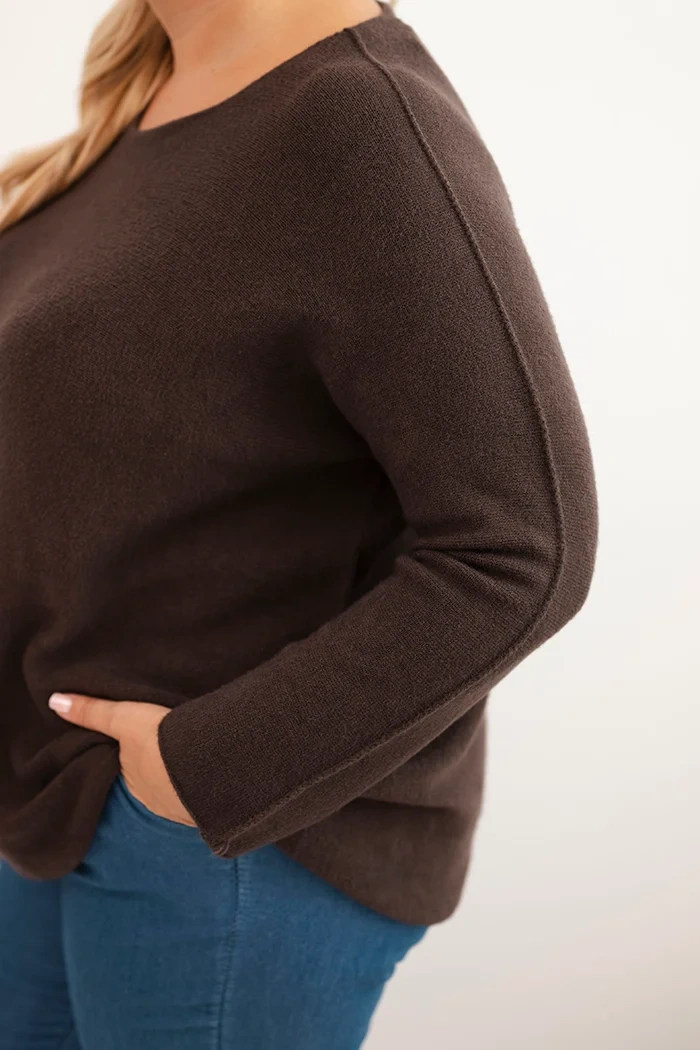 Plus size women's sweater with a boat neckline brown