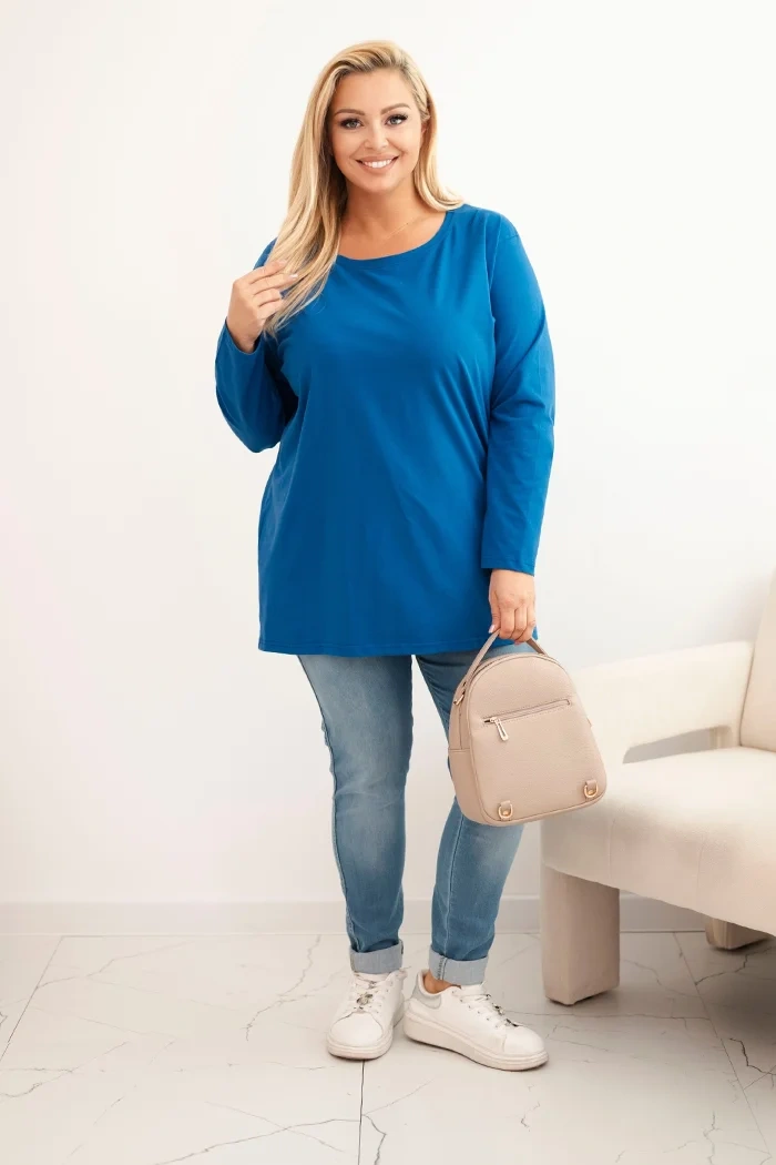 Damenbluse Plus Size aus Baumwolle mit Rundhalsausschnitt chabrowa