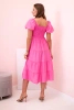 Women's viscose dress with puffed sleeves and a ruffled top pink