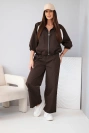 Women's cotton set with wide-leg pants and side stripes brown