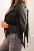 Women's eco-leather jacket with fringes in boho style black