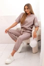 Women's viscose set with short sleeves and trousers beige melange