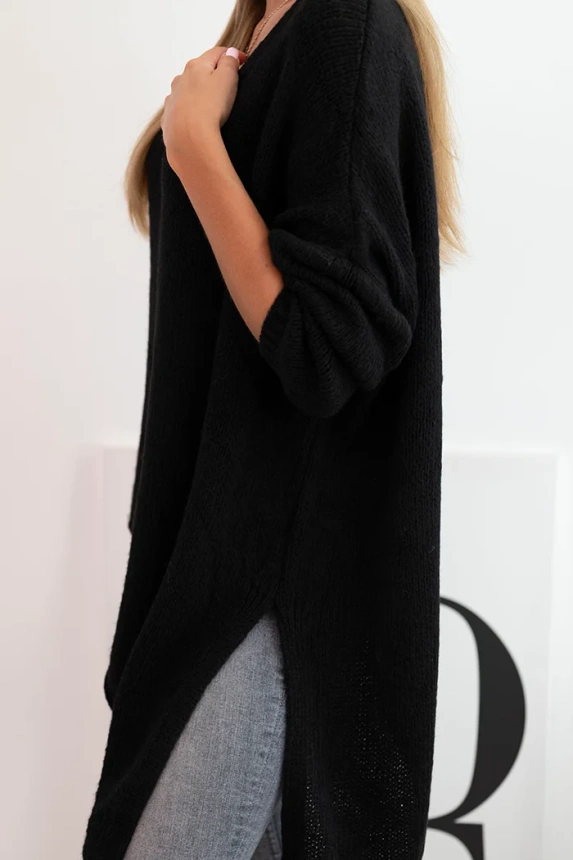 Women's asymmetrical wool sweater Plus Size with V-neck black