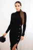 Women's ribbed dress with a turtleneck and decorative buttons black