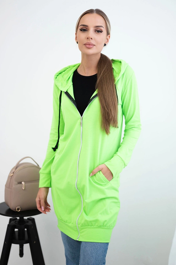 Hooded dress with a hood green neon