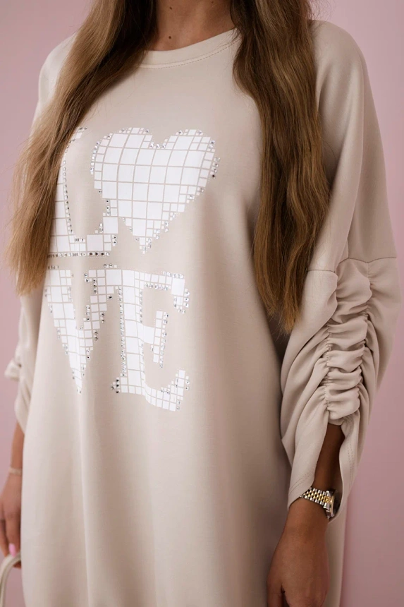 Kleid mit längerem Rücken und Print butterweicher Stoff beige