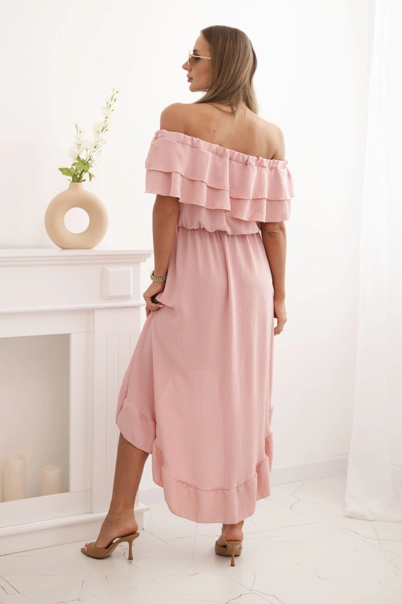 Damenkleid Hispano mit längerem Rücken dunkelrosa