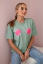 Baumwollbluse mit Blumenprint dunkle Minze