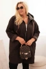 Kurtka damska Plus Size pikowana z kapturem i napisem HOPE brązowa