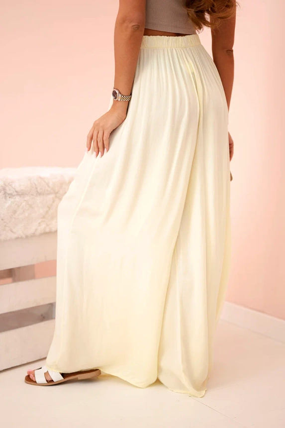 Women's wide viscose trousers with elastic waistband yellow