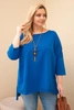 Plus Size women's cotton asymmetric blouse with a necklace cornflower blue